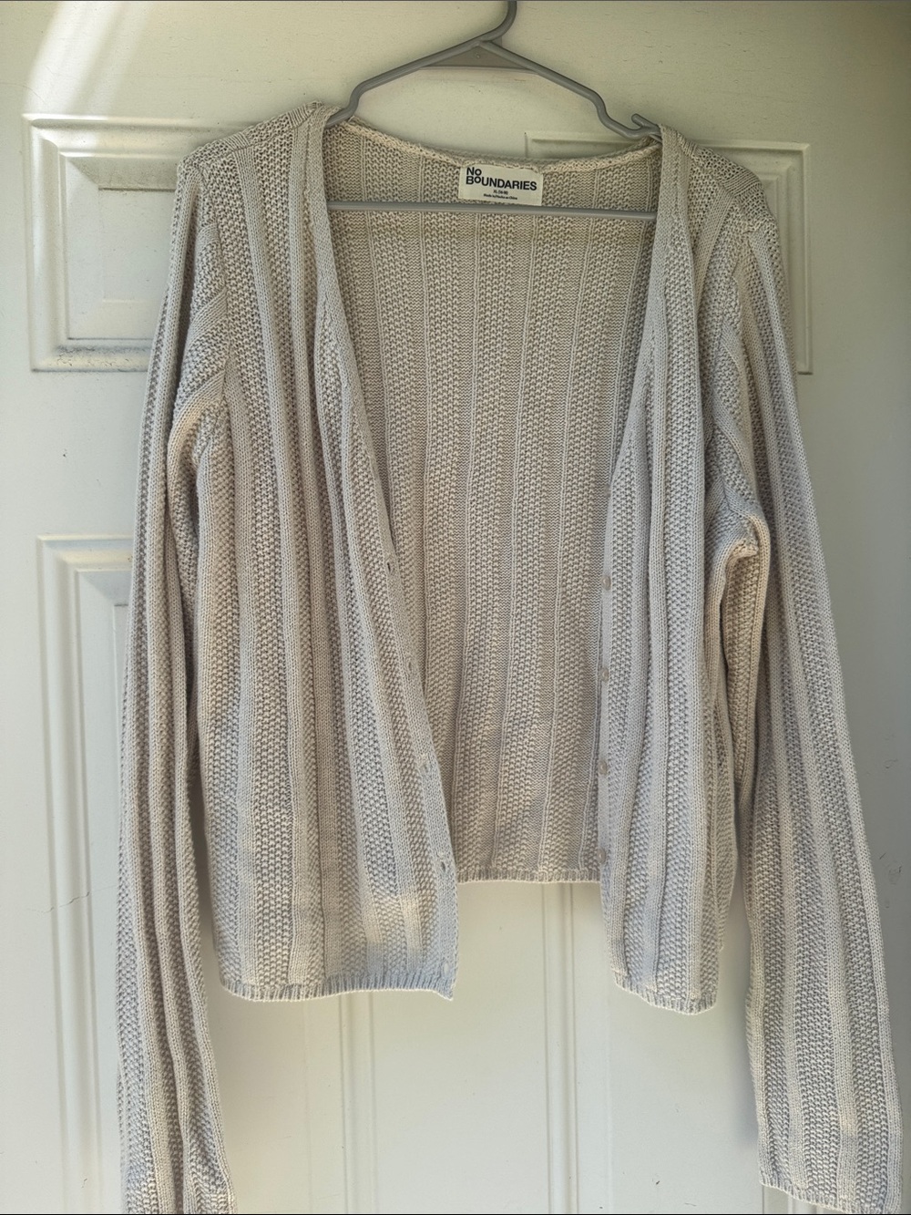 No Boundaries Cream Open-Front Ribbed Knit Cardigan